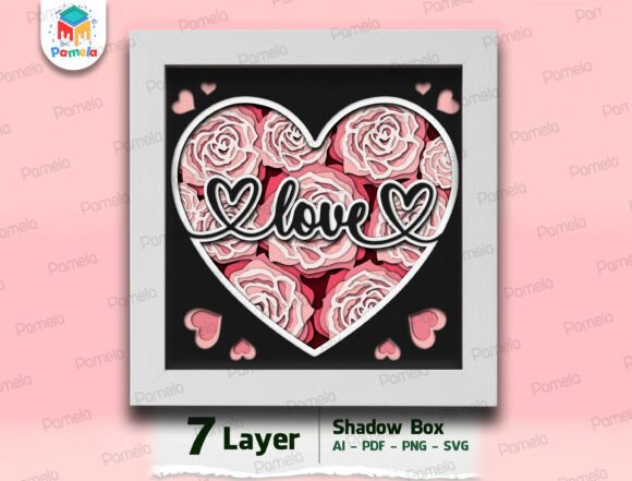 Download Love Rose Heart Shadow Box SVG - Love Collection